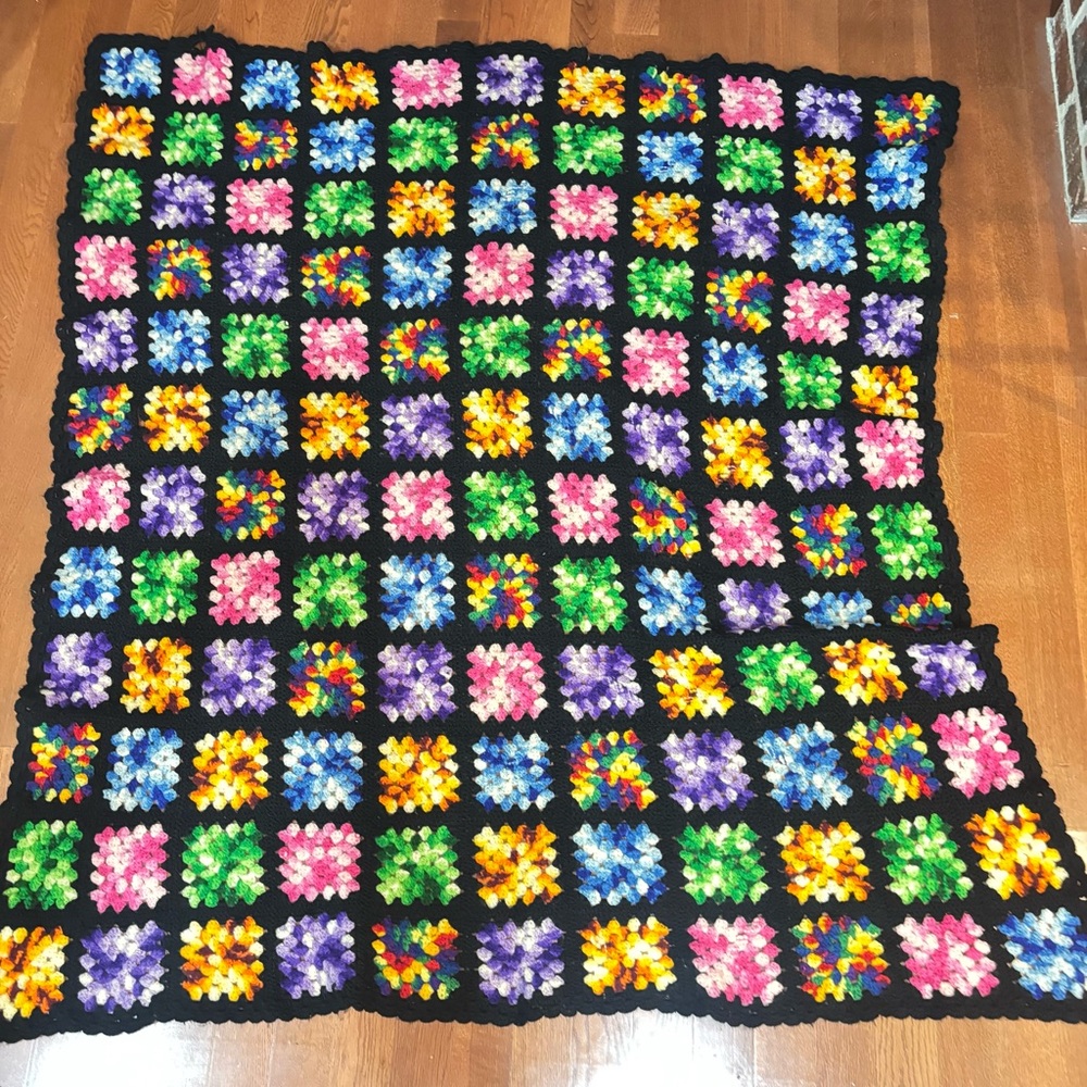 Vintage Granny Square  Crochet Afghan Throw Blanket, handmade, large 60x64